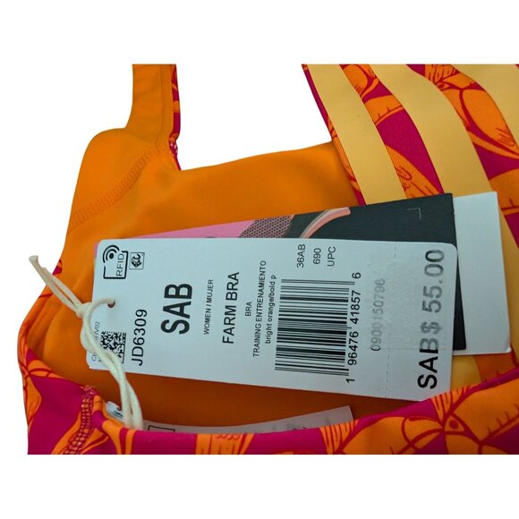 Womens Adidas Farm Rio Sports Bra S Orange/Red Toucan Print Size 36 A/B - Picture 3 of 3